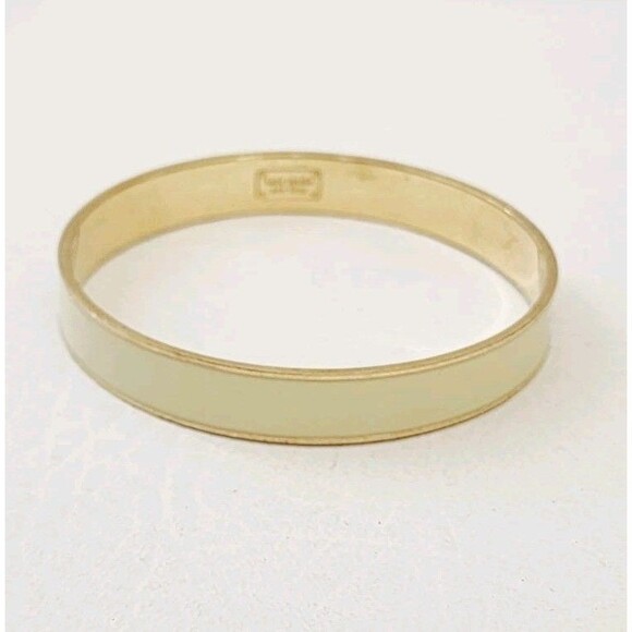 Kate Spade Gold Plated Cream Enamel Creme de la Creme Idiom Bangle Bracelet 7.5" - Picture 3 of 7